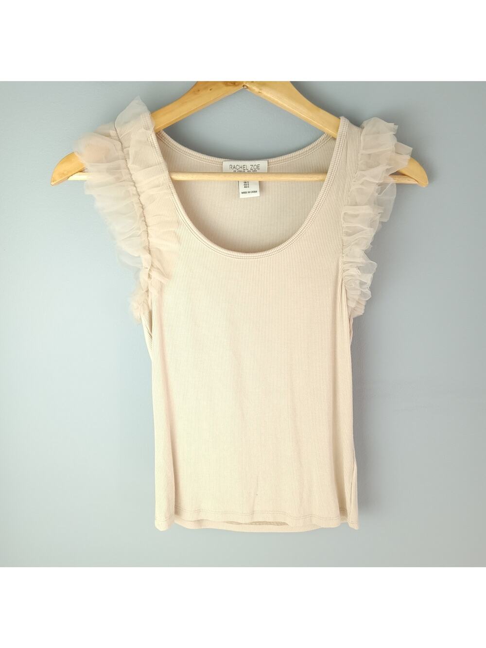 Rachel Zoe Cream Ruffle Sleeve Tank Top